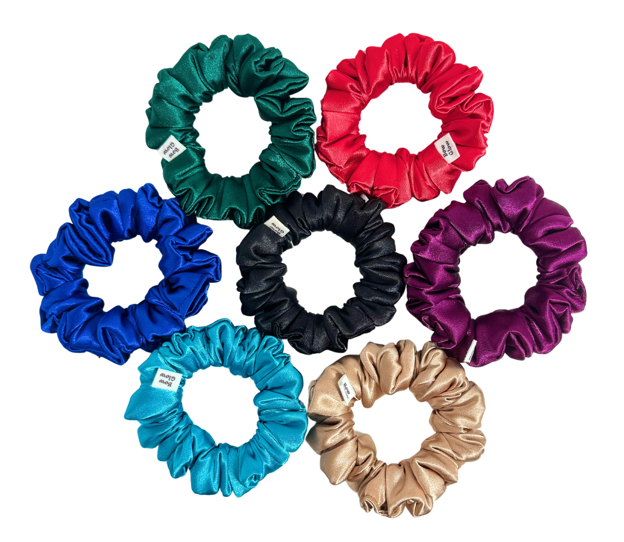 Bow Glow Premium Satin Silk Scrunchies - Dark Shades Collection | 7-Pack, Small