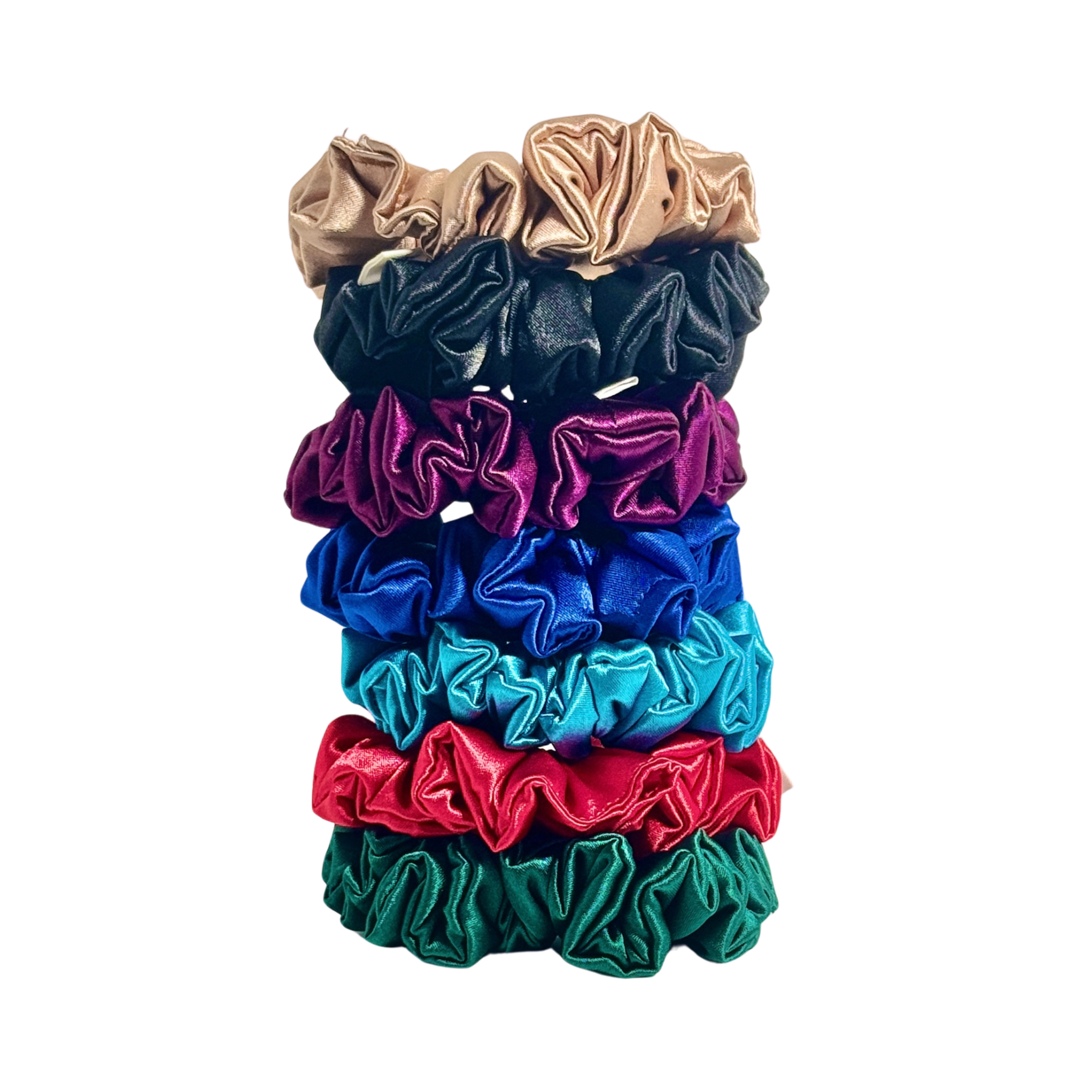 Bow Glow Premium Satin Silk Scrunchies - Dark Shades Collection | 7-Pack, Small