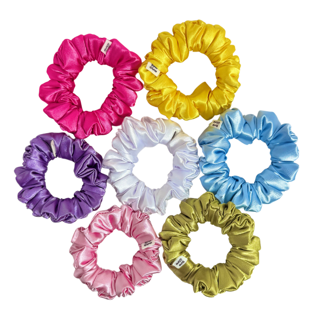 Bow Glow Premium Satin Silk Scrunchies - Light Shades Collection | 7-Pack, Small