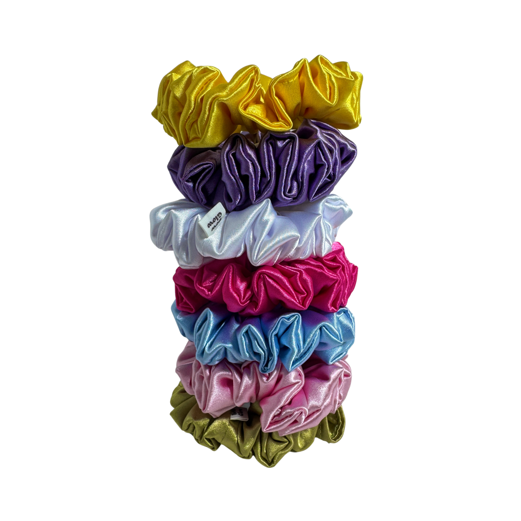 Bow Glow Premium Satin Silk Scrunchies - Light Shades Collection | 7-Pack, Small