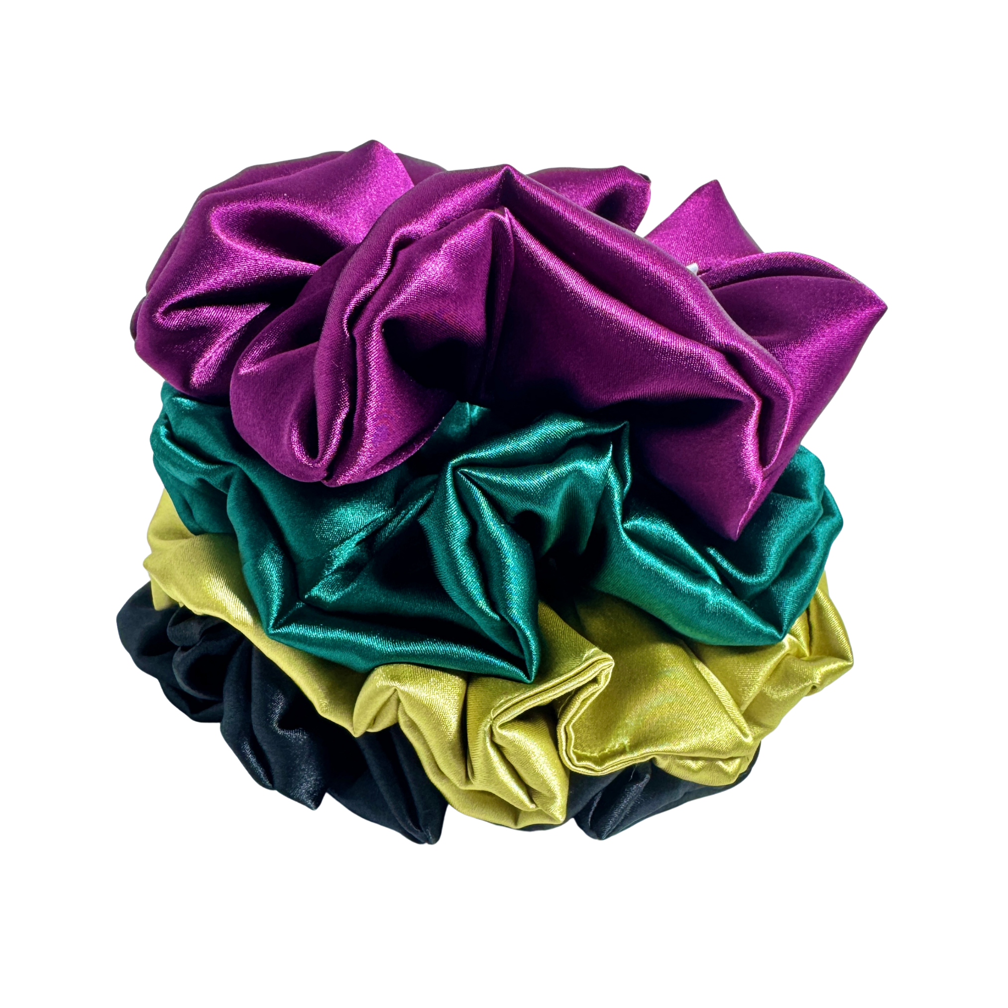 Bow Glow Premium Satin Silk Scrunchies - Royal Glow Collection | 4-Pack, Large