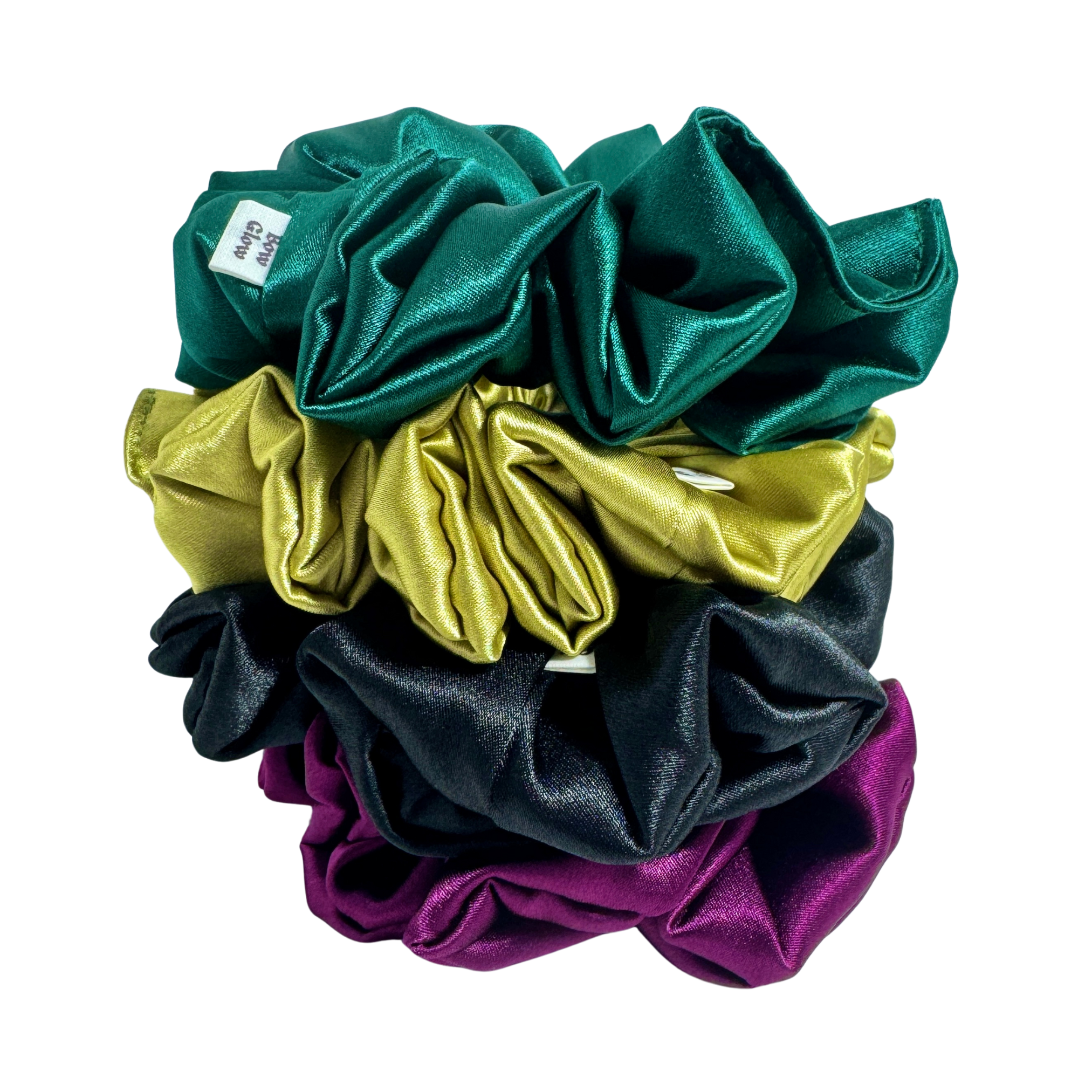 Bow Glow Premium Satin Silk Scrunchies - Royal Glow Collection | 4-Pack, Medium