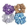 Bow Glow Premium Satin Silk Scrunchies - Soft Glow Collection | 4-Pack, Large