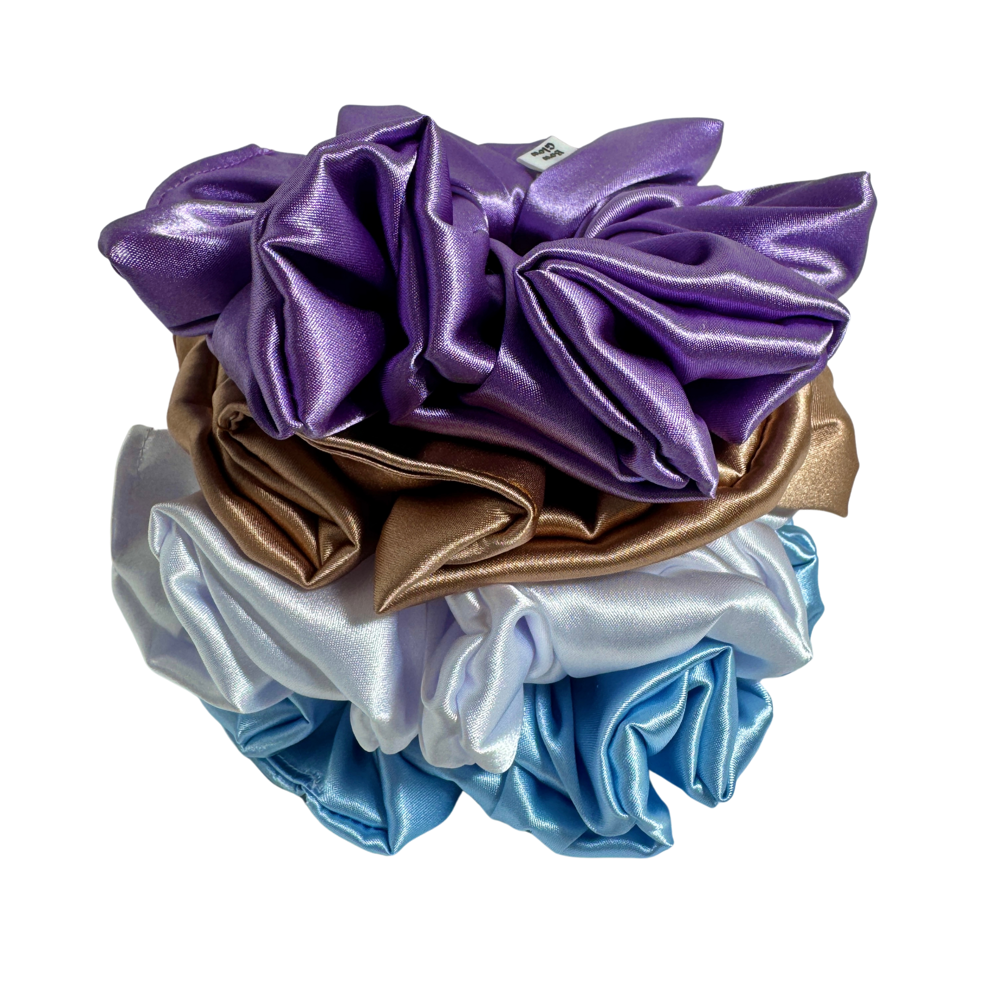 Bow Glow Premium Satin Silk Scrunchies - Soft Glow Collection | 4-Pack, Large