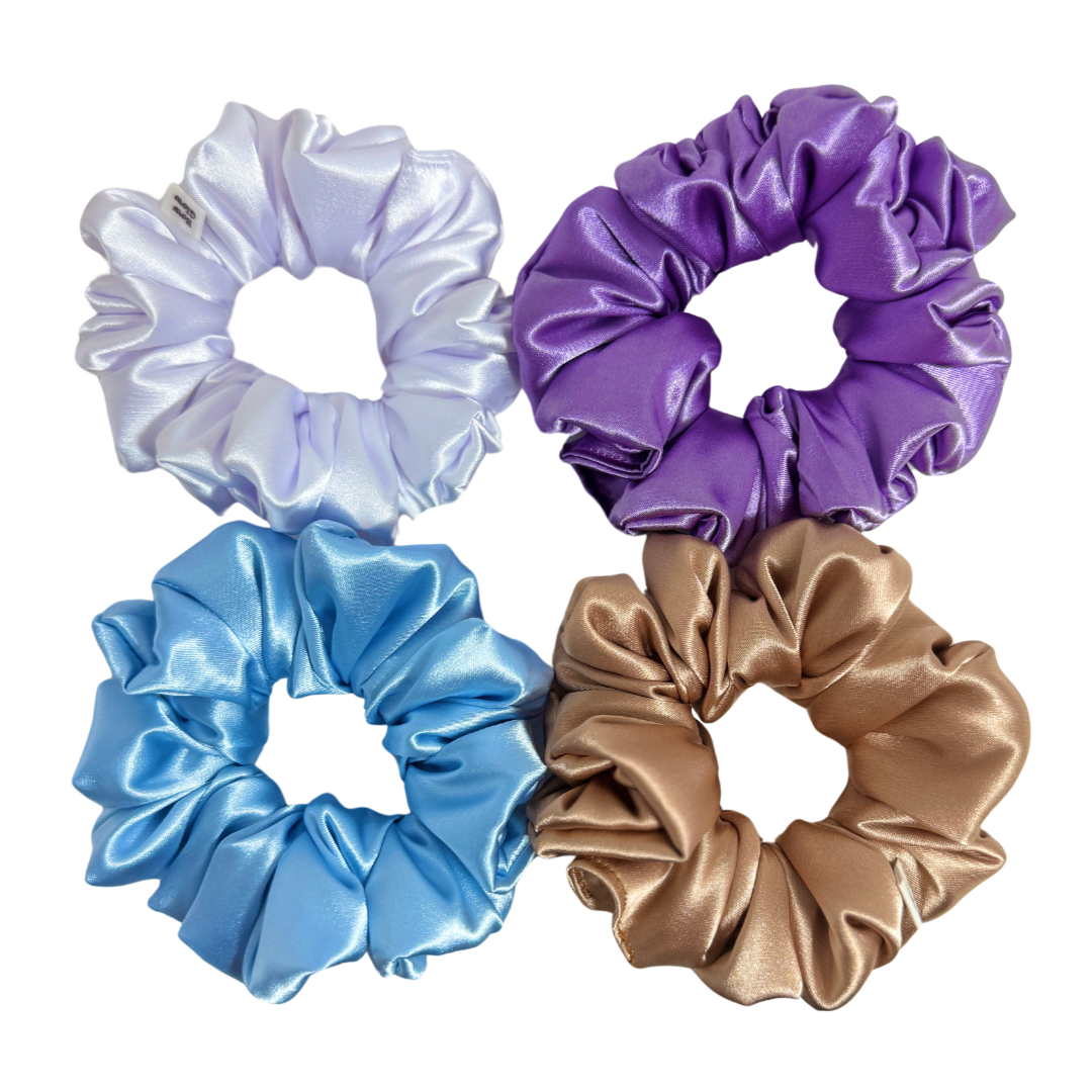 Bow Glow Premium Satin Silk Scrunchies - Soft Glow Collection | 4-Pack, Medium