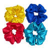 Bow Glow Premium Satin Silk Scrunchies - Vibrant Glow Collection | 4-Pack, Large