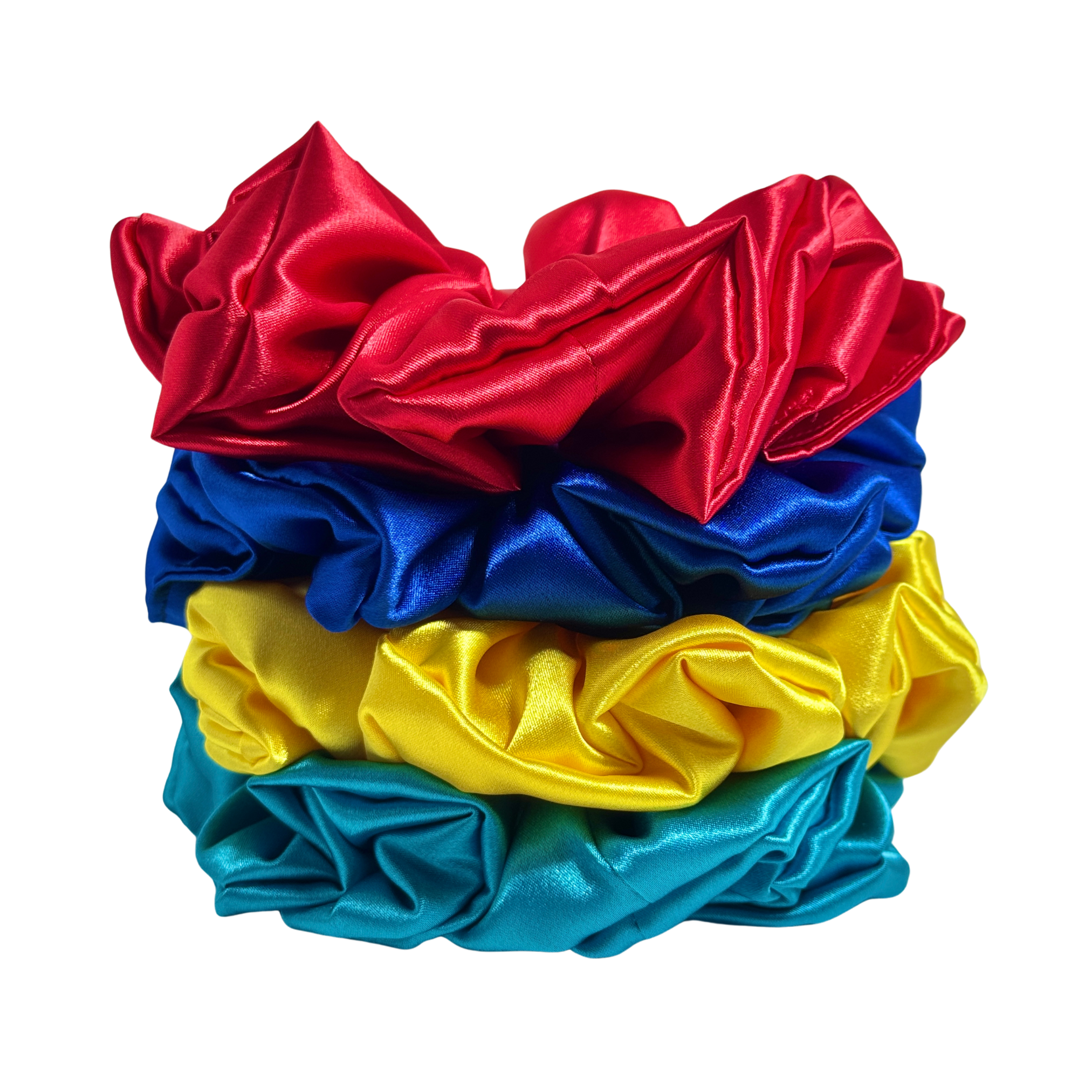 Bow Glow Premium Satin Silk Scrunchies - Vibrant Glow Collection | 4-Pack, Large