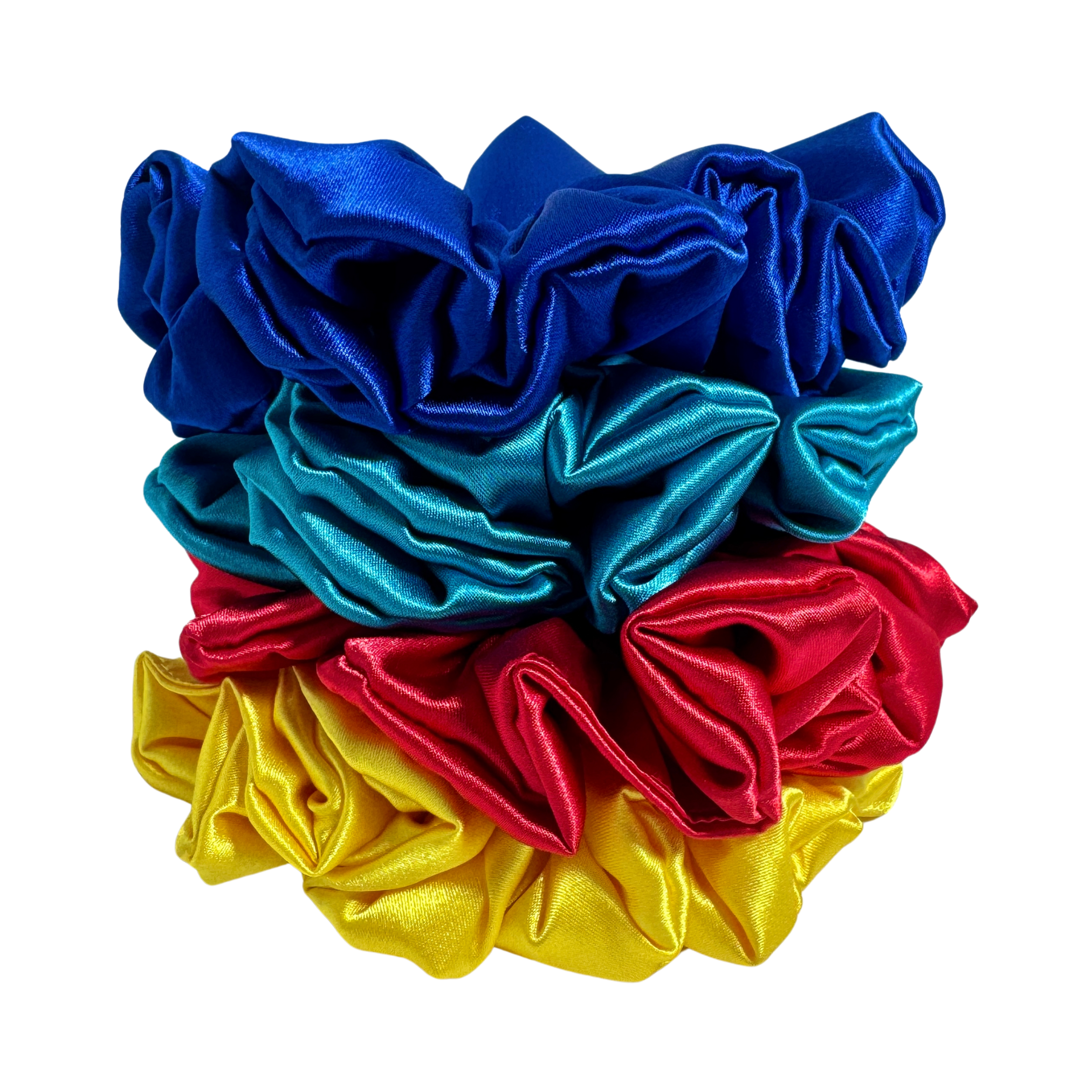 Bow Glow Premium Satin Silk Scrunchies - Vibrant Glow Collection | 4-Pack, Medium